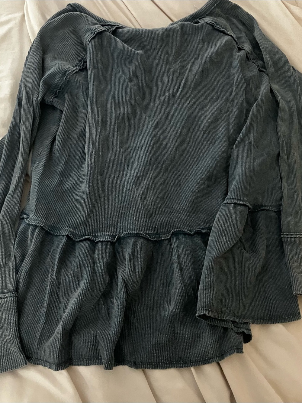 Free People We The Free Thermal Waffle Knit Henley Shirt Gray Women's Size XS - Picture 14 of 15